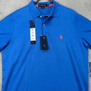 U.S Polo Assn. Shirt Golf Polo Mens XL Blue Feel Dry Short Sleeve Rugby Pony NEW
